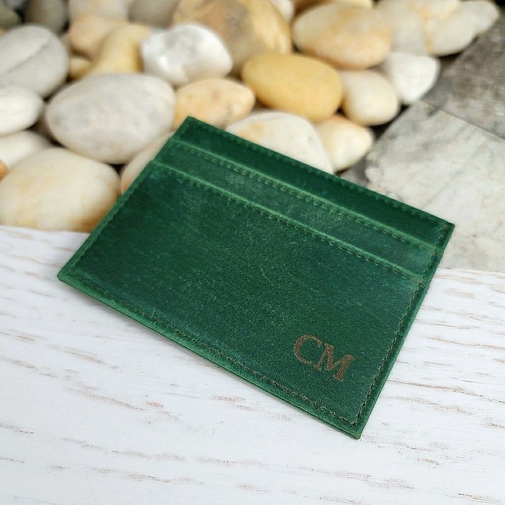 Genuine Crazy Horse Leather Card Case Green - Picture 8 of 8
